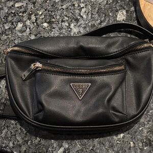 GUESS Black Belt Bag with Gold Accents